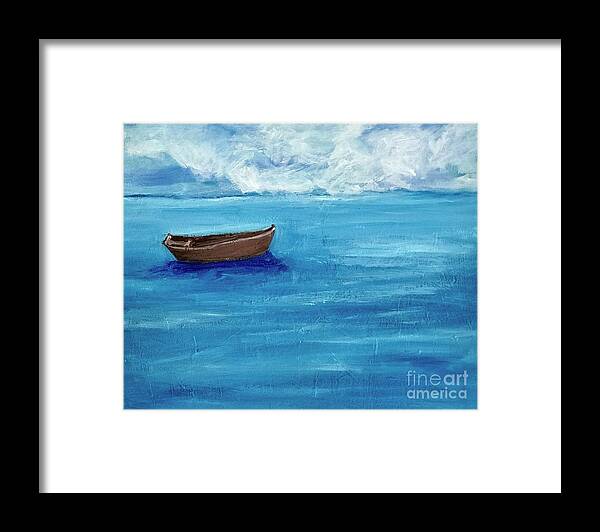 Boats. Boating. Lake. Ocean. Water. Beach. Cottage Life Framed Print featuring the painting the Untethered Soul by Sherry Harradence