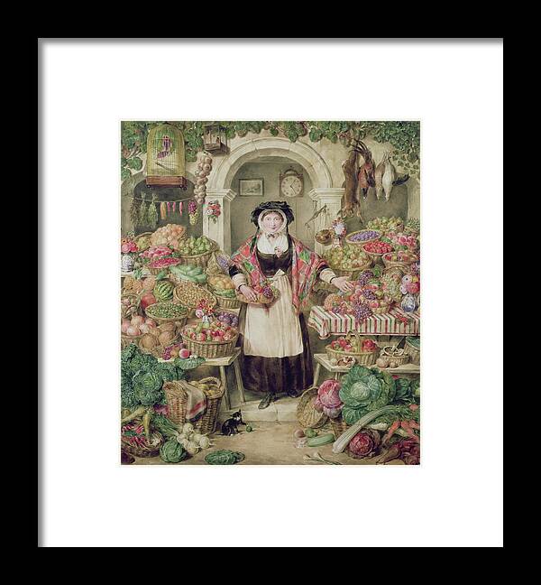 Fruit Framed Print featuring the painting The Vegetable Stall by Thomas Frank Heaphy