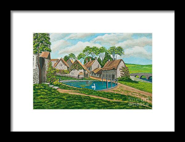 English Painting Framed Print featuring the painting The Village Pond in Wroxton by Charlotte Blanchard