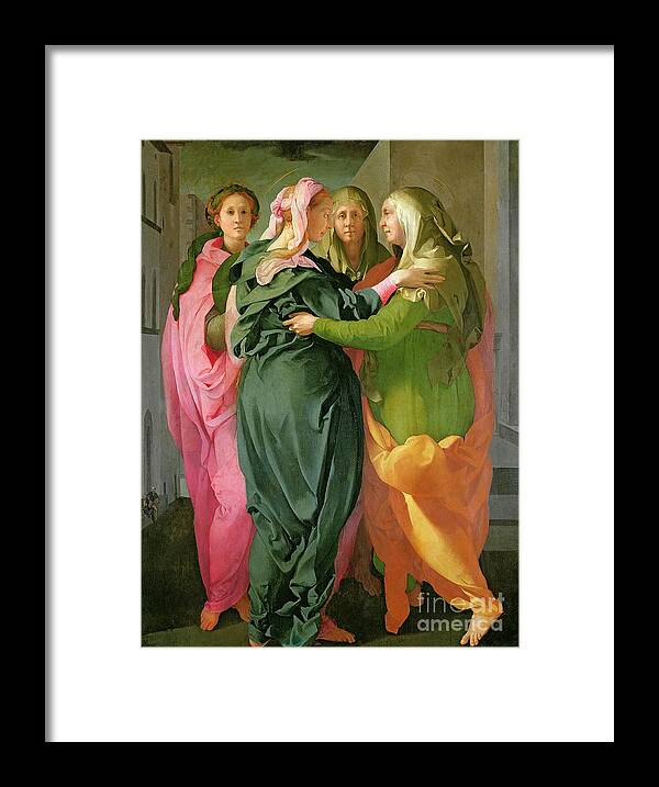 The Framed Print featuring the painting The Visitation by Jacopo Pontormo