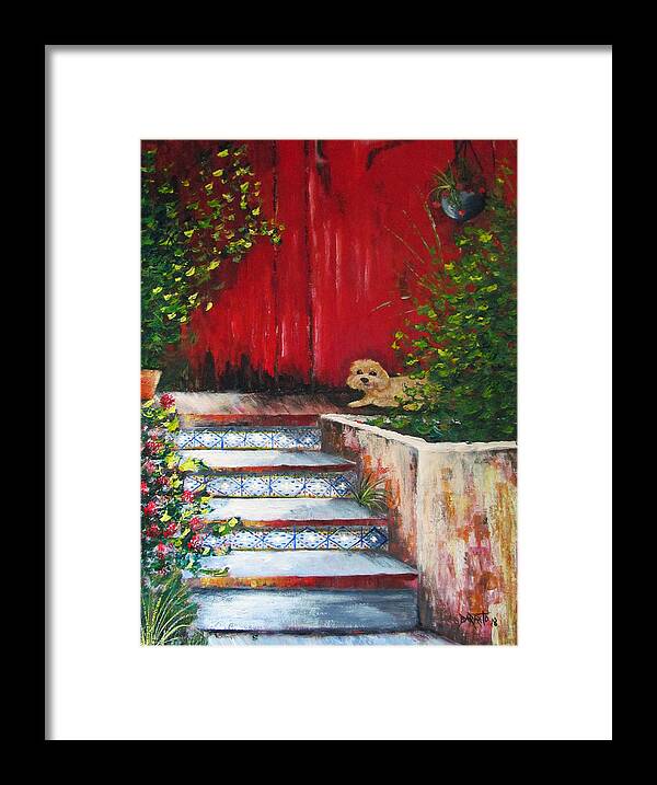 Dog Framed Print featuring the painting The Wait by Gloria E Barreto-Rodriguez