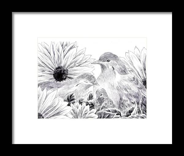 Bird Framed Print featuring the drawing The Warmth in Our Hearts by Alice Chen