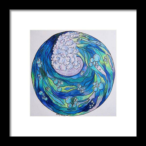 Water Framed Print featuring the drawing The wave by Megan Walsh
