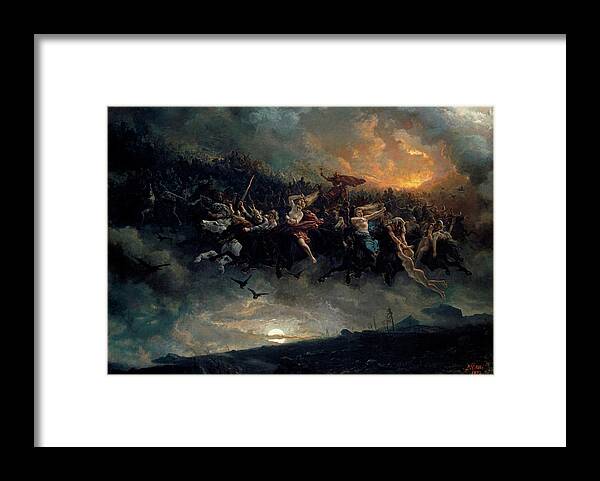 Norse Gods Framed Print featuring the painting The wild Hunt of Odin by Peter Nicolai Arbo