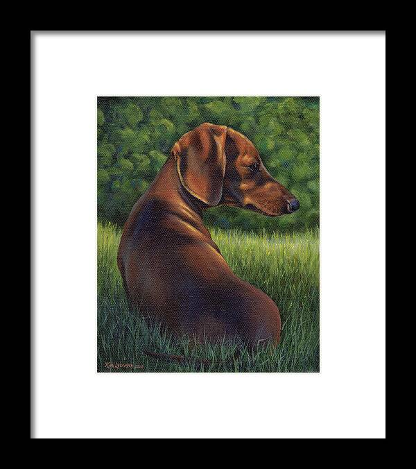 Dachshund Framed Print featuring the painting The Wise Wiener Dog by Kim Lockman