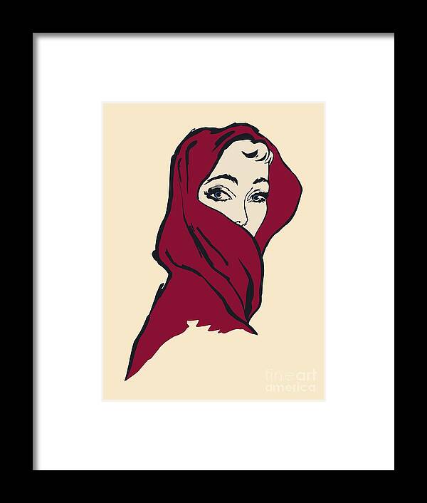 Woman Framed Print featuring the digital art The woman with the crimson veil by Heidi De Leeuw