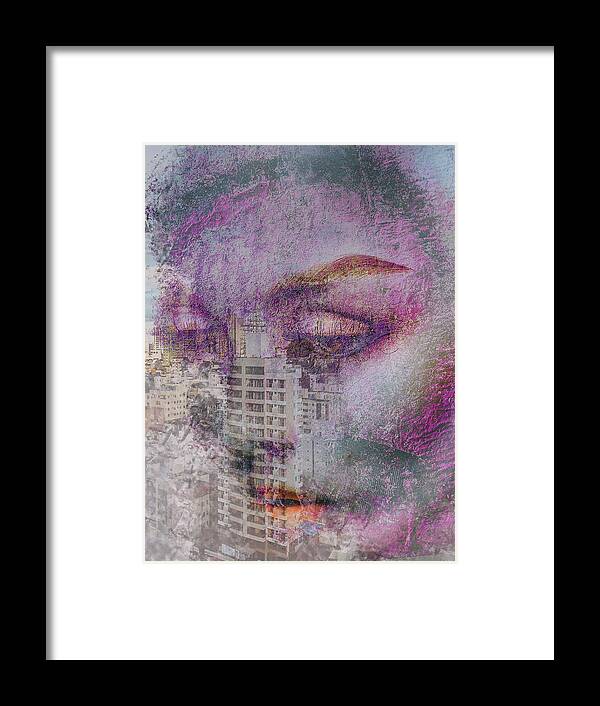 Woman Framed Print featuring the digital art The woman with the skyscraper by Gabi Hampe