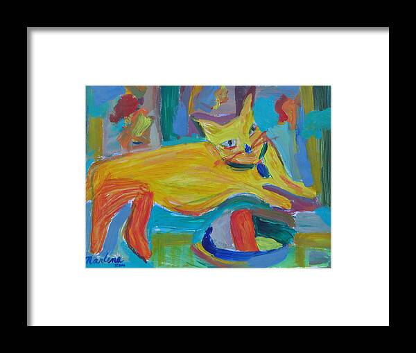 Cat Framed Print featuring the painting The Yellow Cat by Marlene Robbins