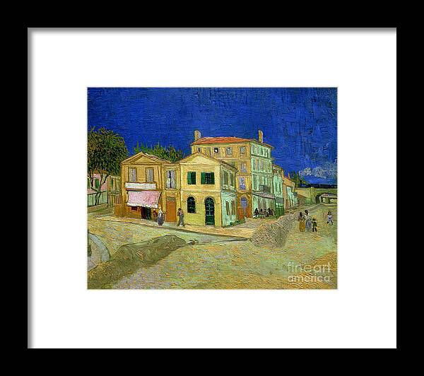 The Framed Print featuring the painting The Yellow House by Vincent Van Gogh