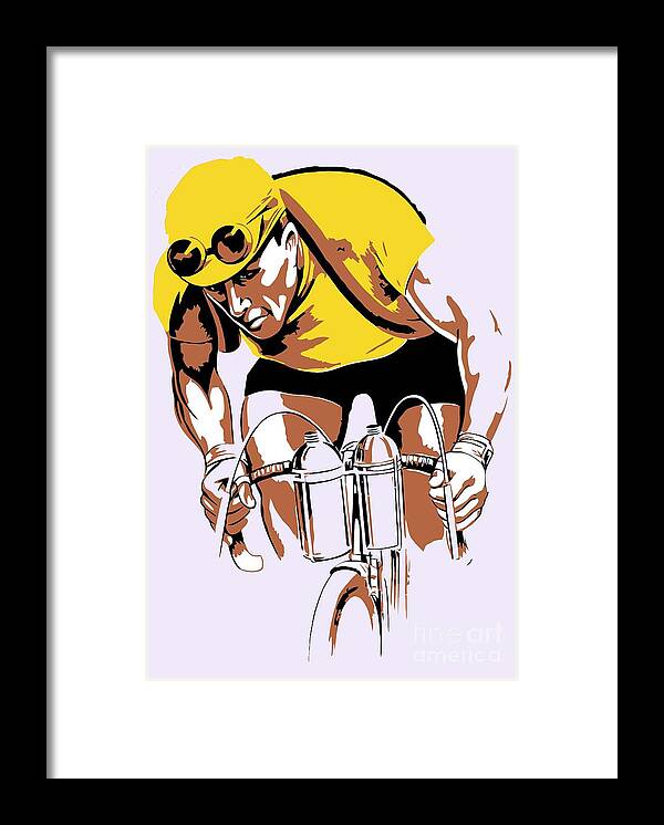 Vintage Framed Print featuring the digital art The yellow jersey retro style cycling by Heidi De Leeuw