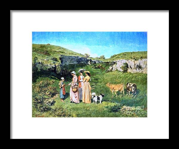 Gustave Courbet - The Young Ladies Of The Village 1851-52 Framed Print featuring the painting The Young Ladies of the Village by MotionAge Designs