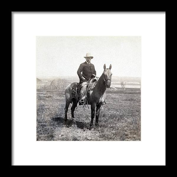 theodore Roosevelt Framed Print featuring the photograph Theodore Roosevelt horseback - c 1903 by International Images