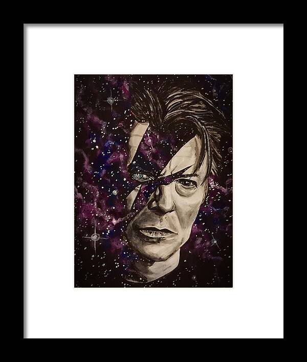David Bowie Framed Print featuring the painting There's A Starman Waiting In The Sky by Joel Tesch