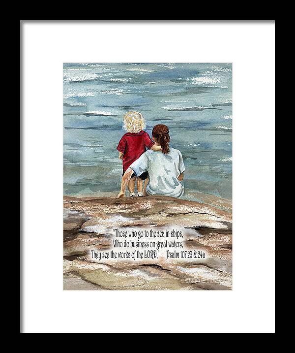 Ocean Framed Print featuring the painting They See the Works of the LORD by Nancy Patterson