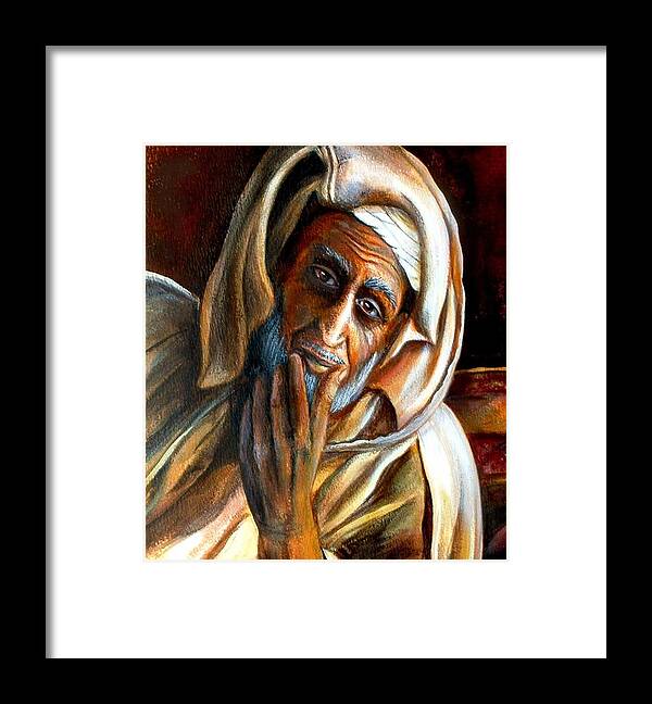 Portrait Framed Print featuring the painting Think about it by Patricia Rachidi