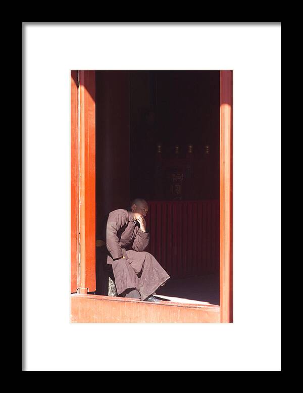 China Framed Print featuring the photograph Thinking Monk by Sebastian Musial