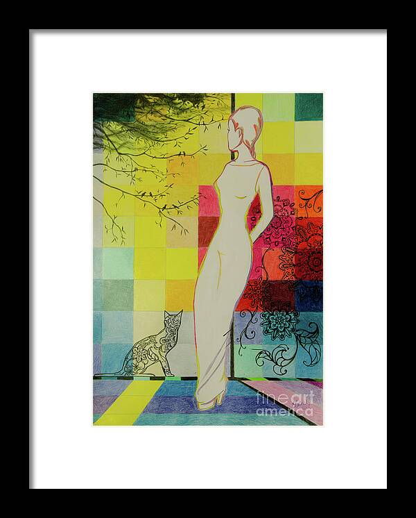 Woman Framed Print featuring the drawing Thinking of you by Elaine Berger