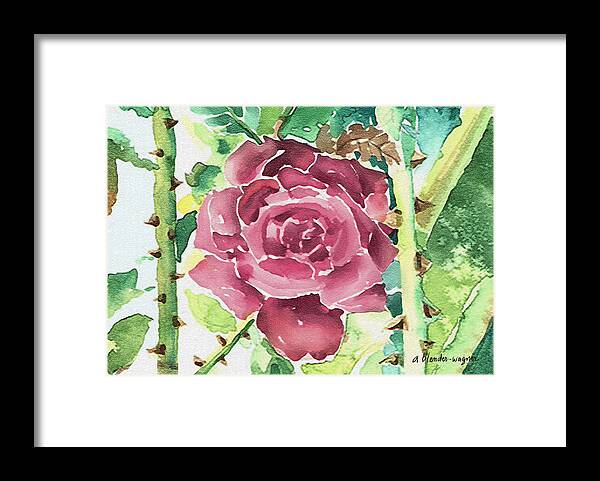 Rose Framed Print featuring the digital art Thorny Rose by Arline Wagner