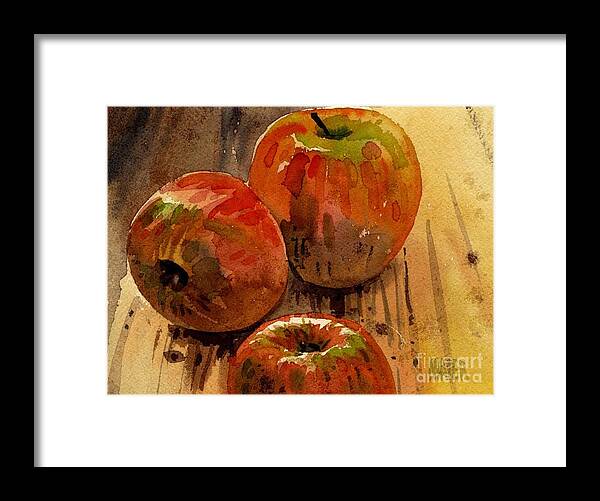 Apples Framed Print featuring the painting Three Apples by Donald Maier