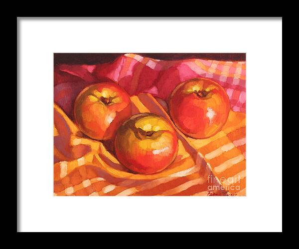 Fiona Craig Framed Print featuring the painting Three Apples by Fiona Craig