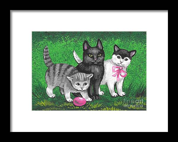 Print Framed Print featuring the painting Three Easter Kitens by Margaryta Yermolayeva