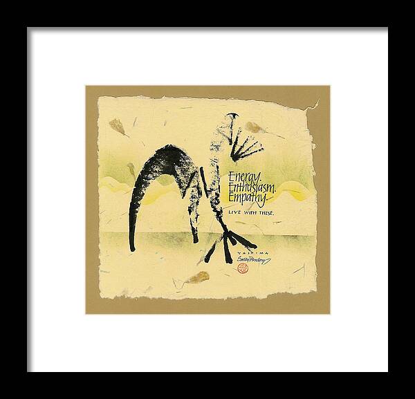 Sumi Ink Framed Print featuring the drawing Three E's by Sally Penley