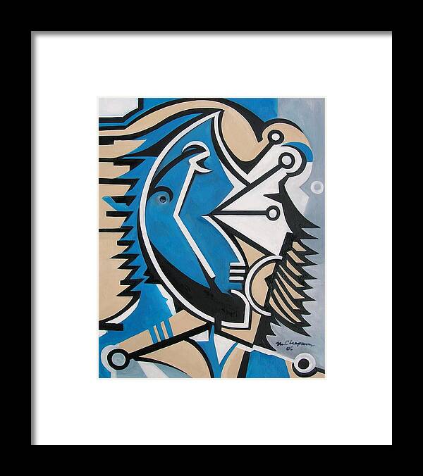 Woman Abstract Portrait Blue Framed Print featuring the painting Three Expressions Female by Martel Chapman