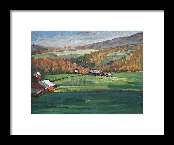 Berkshire Hills Paintings Framed Print featuring the painting Three Farms by Len Stomski