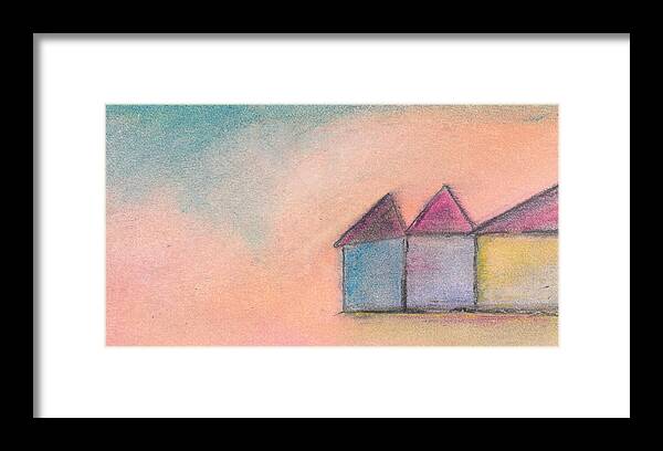Houses Framed Print featuring the pastel Three Houses by Valerie Reeves