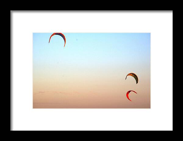 Kiteboard Framed Print featuring the photograph Three Kites by Richard Omura