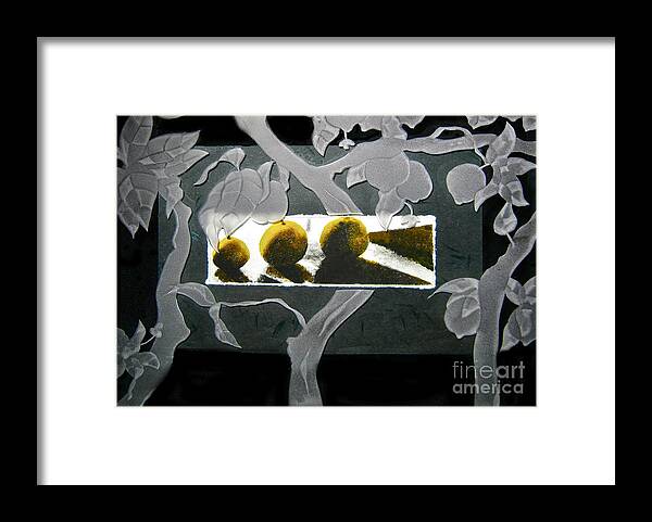 Black Framed Print featuring the photograph Three Lemons by Alone Larsen