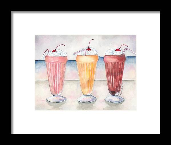 Milkshake Art Framed Print featuring the painting Three Milkshakes by Johanna Pabst