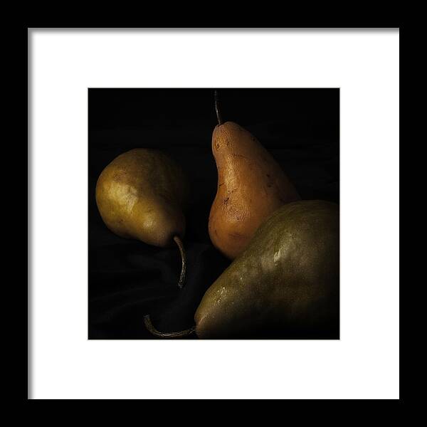Three Pears Framed Print featuring the photograph Three Pears by Richard Rizzo