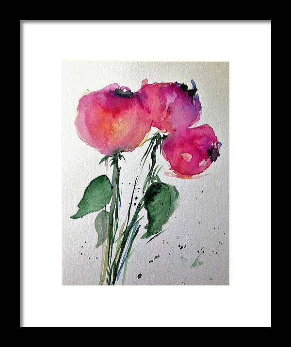 Flower Framed Print featuring the painting Three Pink Flowers 2 by Britta Zehm