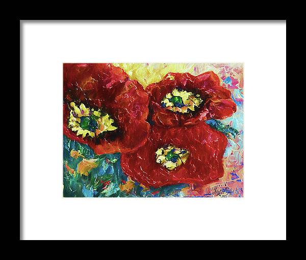 Picture Framed Print featuring the painting Three Poppies by OLena Art by Lena Owens - Vibrant DESIGN