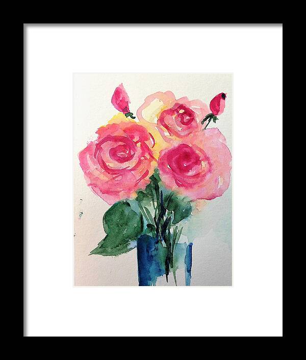 Flower Framed Print featuring the painting Three Roses In The Vase by Britta Zehm