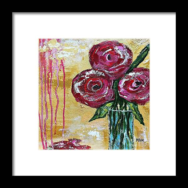 Roses Framed Print featuring the painting Three Roses by Mary Mirabal