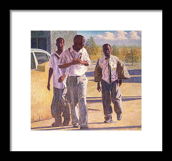 School Boys Framed Print featuring the painting Three School Boys by Ritchie Eyma