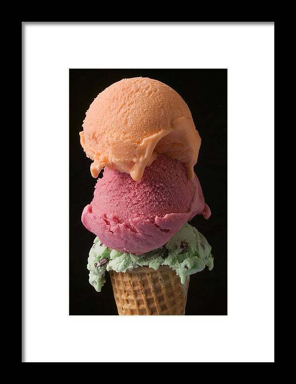Three Framed Print featuring the photograph Three scoops of ice cream by Garry Gay