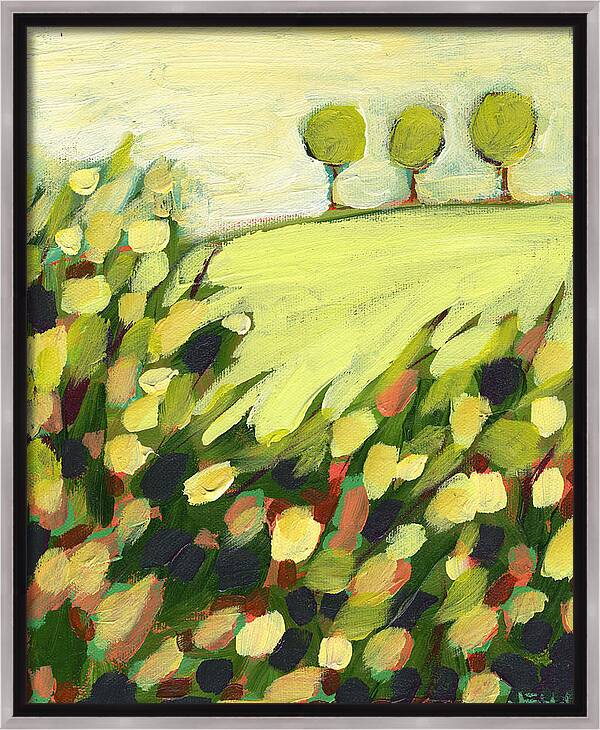 #faatoppicks Framed Canvas Print featuring the painting Three Trees on a Hill by Jennifer Lommers