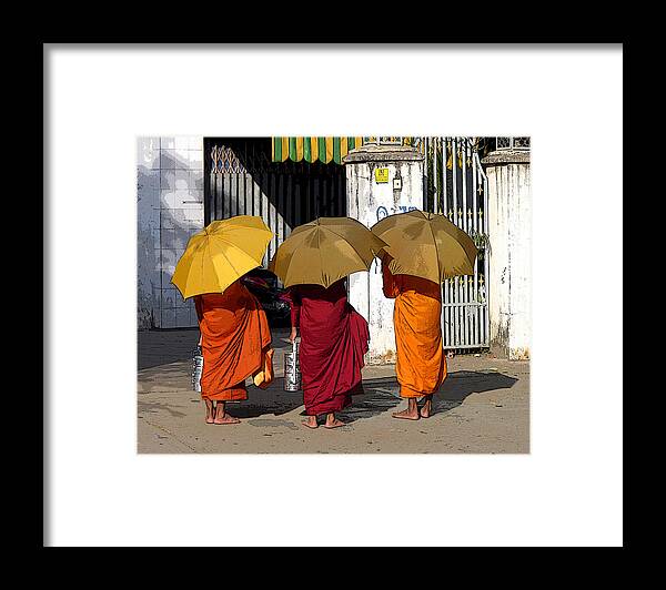 Travel Framed Print featuring the photograph Three Umbrellas by Dusty Wynne