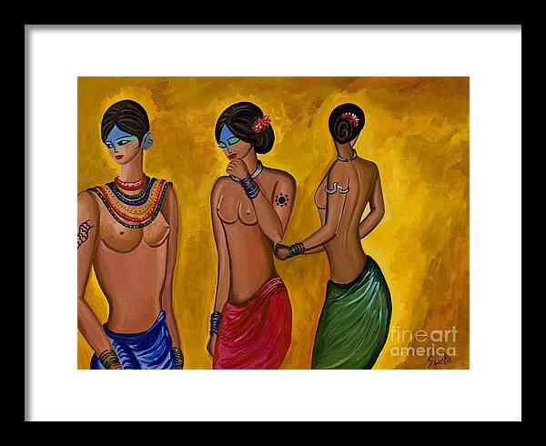 Women Framed Print featuring the painting Three Women - 1 by Sweta Prasad