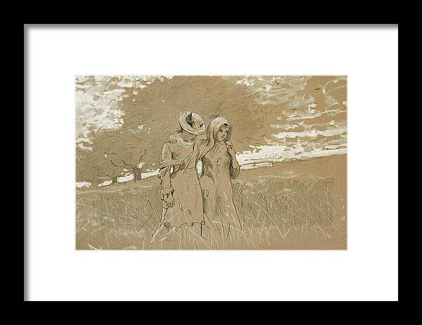 Winslow Homer Framed Print featuring the drawing Through the Fields by Winslow Homer