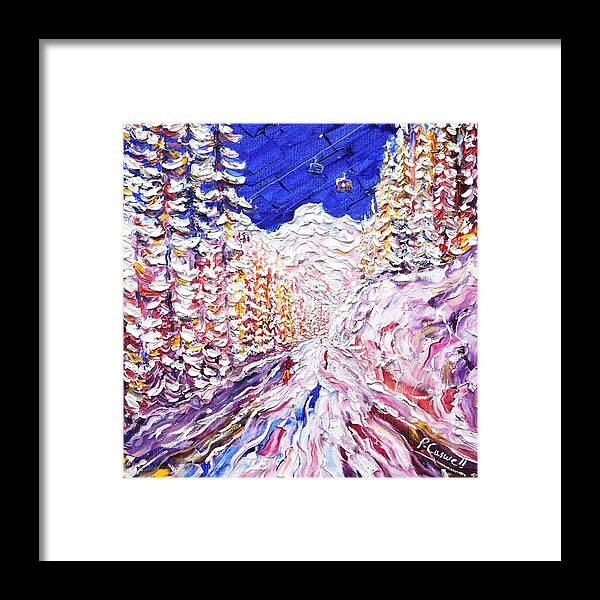 Les Arcs Framed Print featuring the painting Through the trees Les Arcs 1600 by Pete Caswell