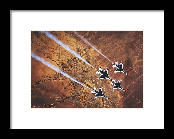 Usaf Framed Print featuring the photograph Thunderbirds In Diamond Roll Formation by Mountain Dreams