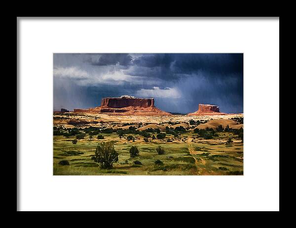 Canyonlands Framed Print featuring the digital art Thunderstorms Approach a Mesa by John Haldane