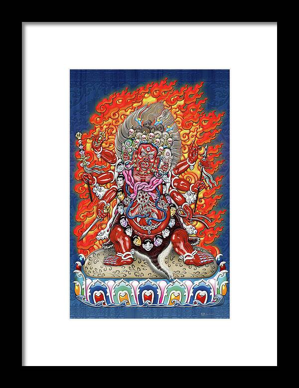 'treasures Of Tibet' Collection By Serge Averbukh Framed Print featuring the digital art Tibetan Thangka - Wrathful Deity Hayagriva by Serge Averbukh