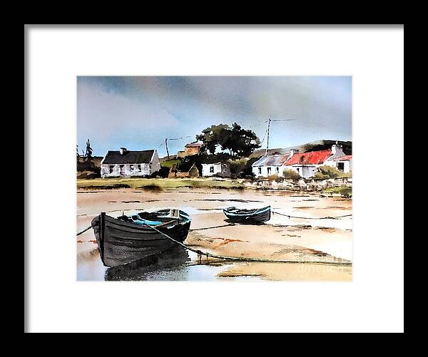  Framed Print featuring the painting Tide out in Erlak Roundstone Galway by Val Byrne