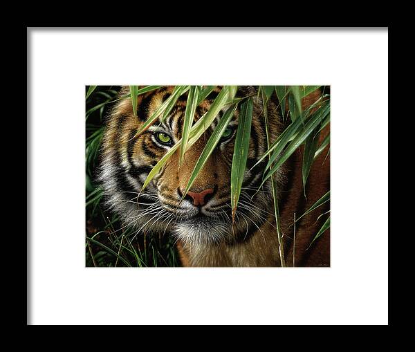 Tiger Painting Framed Print featuring the mixed media Tiger - Emerald Forest by Collin Bogle