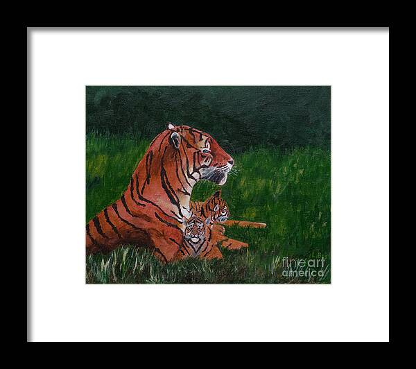 Tiger Framed Print featuring the painting Tiger Family by Laurel Best